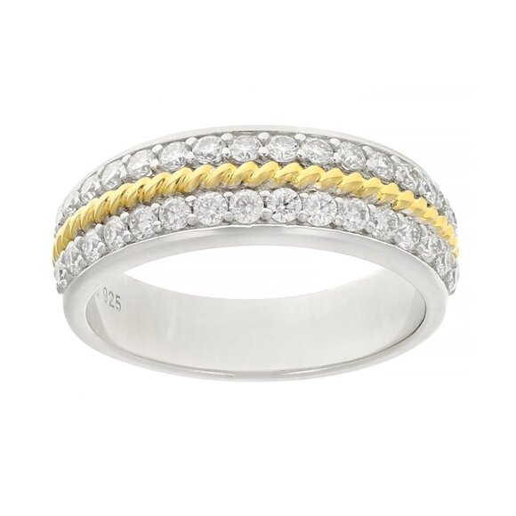 JTV - Moissanite Platineve And 14K Yellow Gold Over Platineve Band Ring - Size 7 - Picture 1 of 12